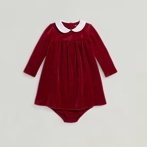 Ralph Lauren Red Velour Dress with White Collar 24M